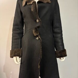 Women's Black and brown genuine shearling coat